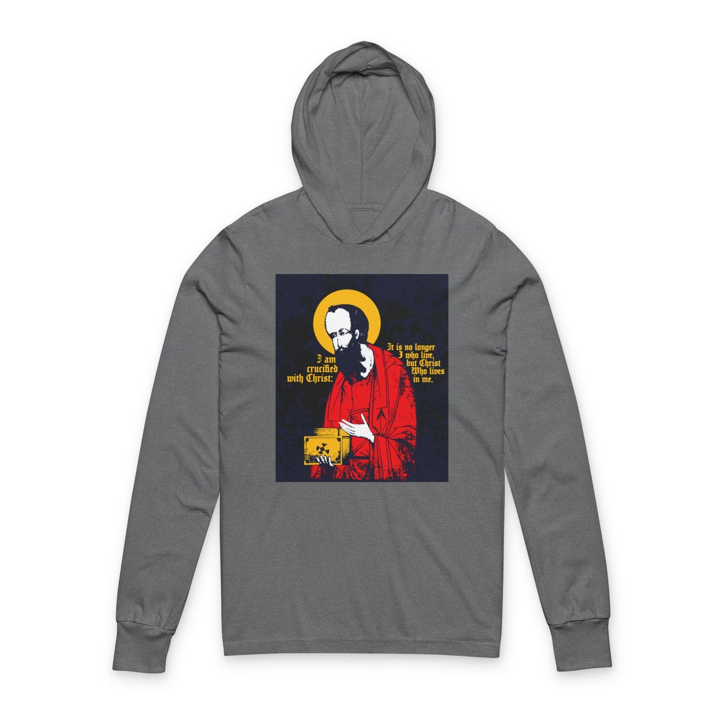 St Paul Holding Gospel Iconographic | I am crucified with Christ (Galatians 2:20) | Orthodox Long Sleeve Hooded Shirt