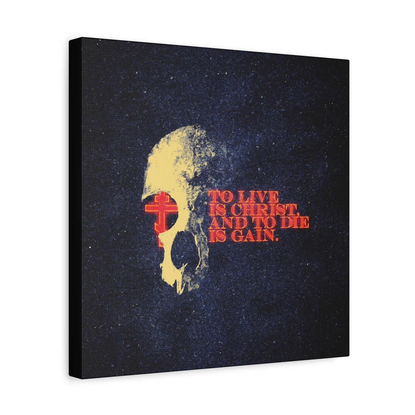 To Live is Christ and to Die is Gain | Phil 1:21 | Retro Texture | Glowing Letters and Cross with Skull | Orthodox Christian Canvas Art