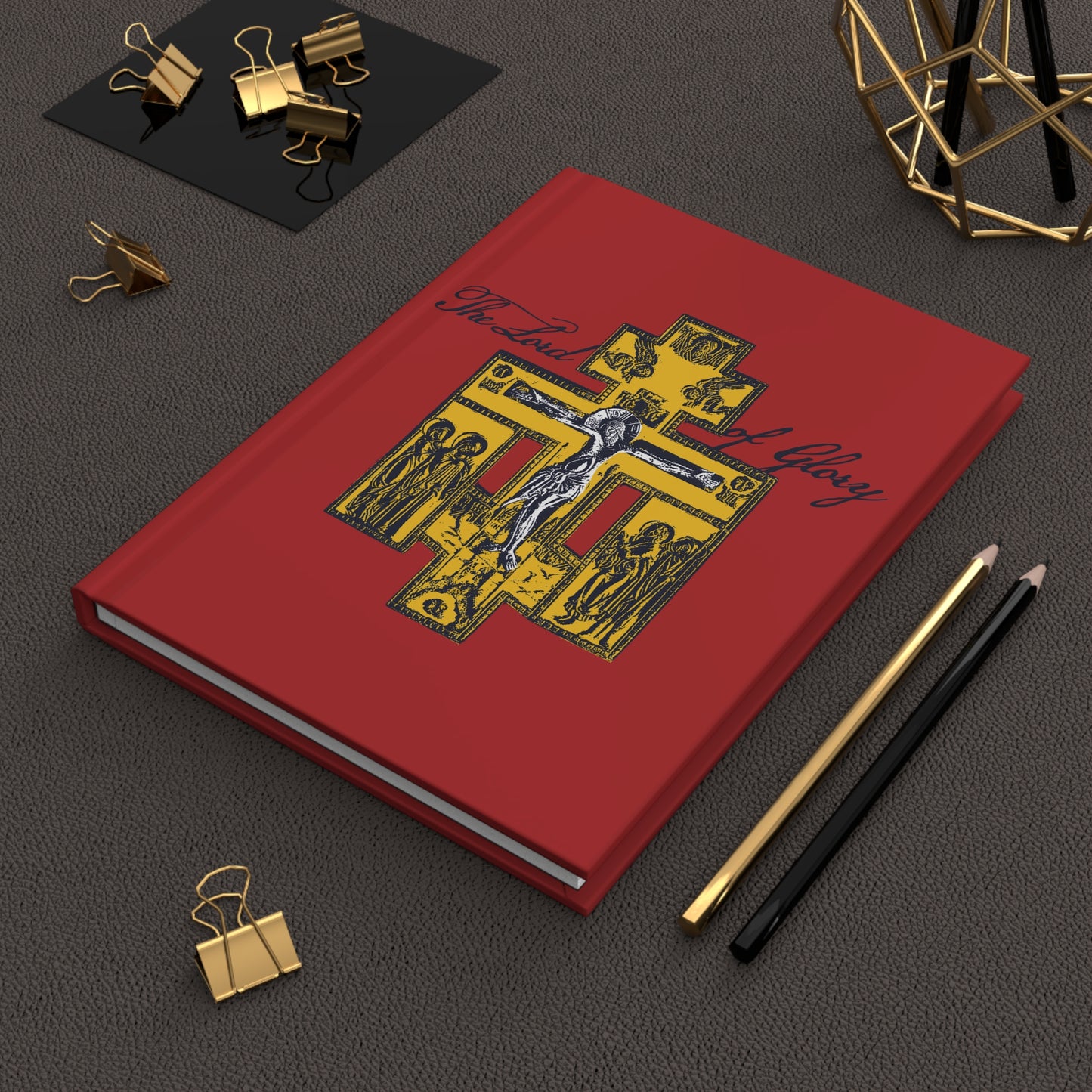 The Lord of Glory | Russian Golgotha Crucifix IconoGraphic (Red BG) | 1 Corinthians 2:8 | Orthodox Christian Hardcover Blank Journal