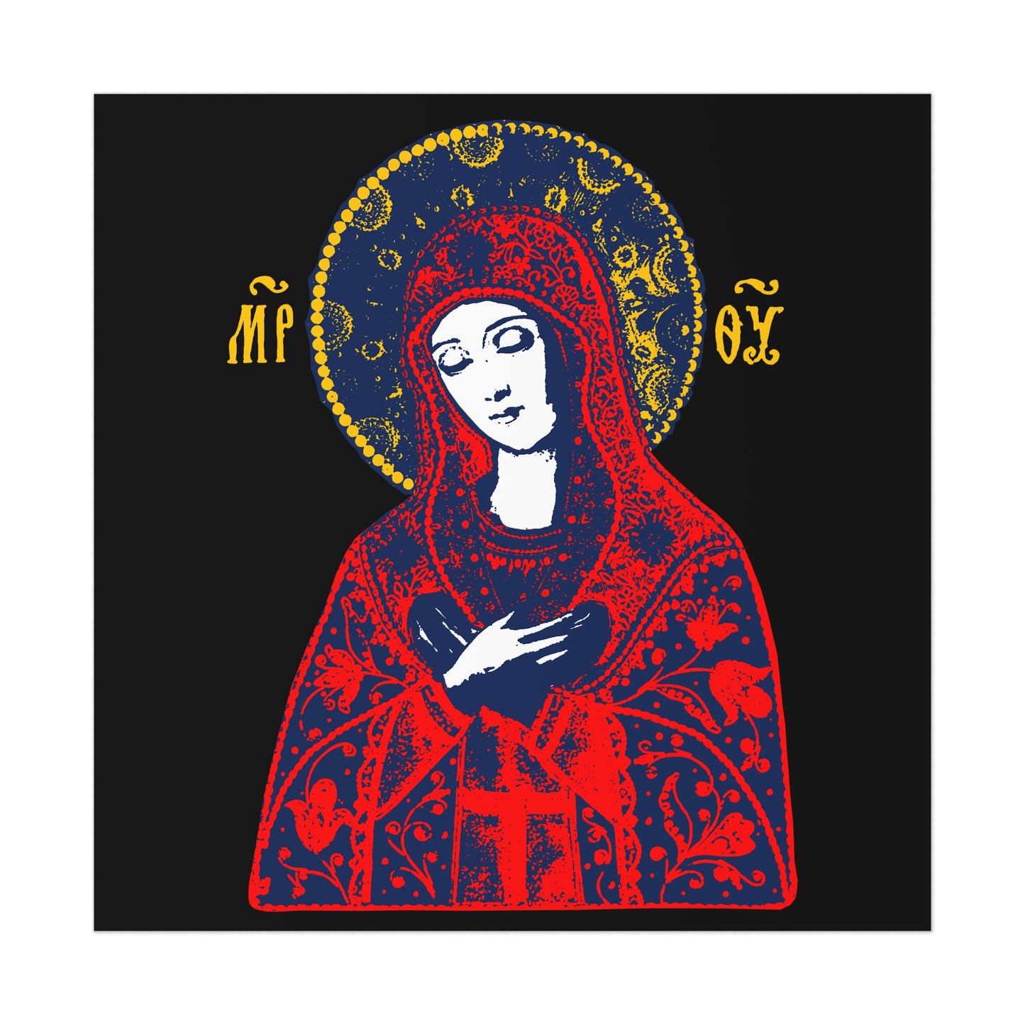 Joy of All Joys Tenderness Theotokos Iconographic Based on Traditional Orthodox Iconography | Bright Red Design | Orthodox Christian Art Poster