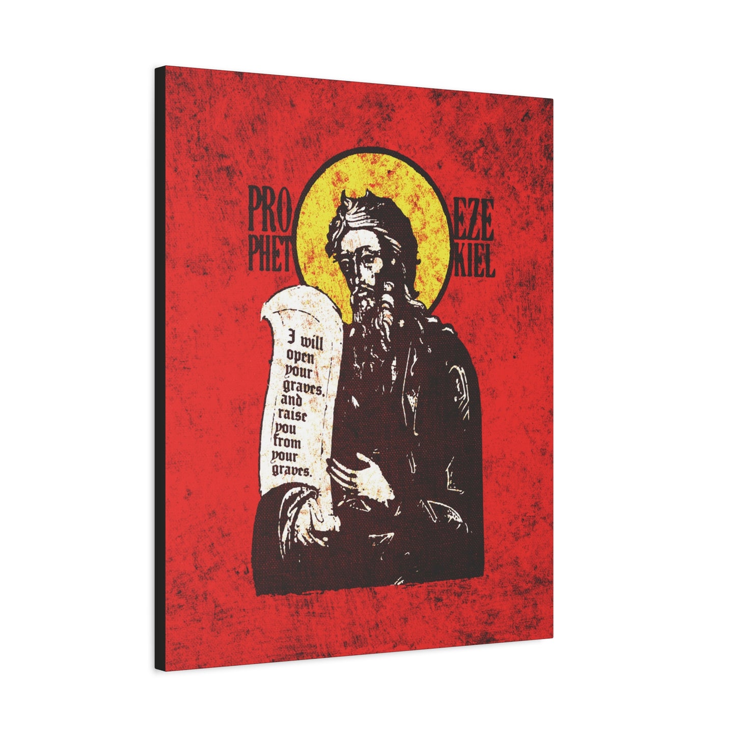 Prophet Ezekiel IconoGraphic | Textured, High Contrast Bright Red and Yellow Design | Old Testament | Orthodox Christian Canvas Art