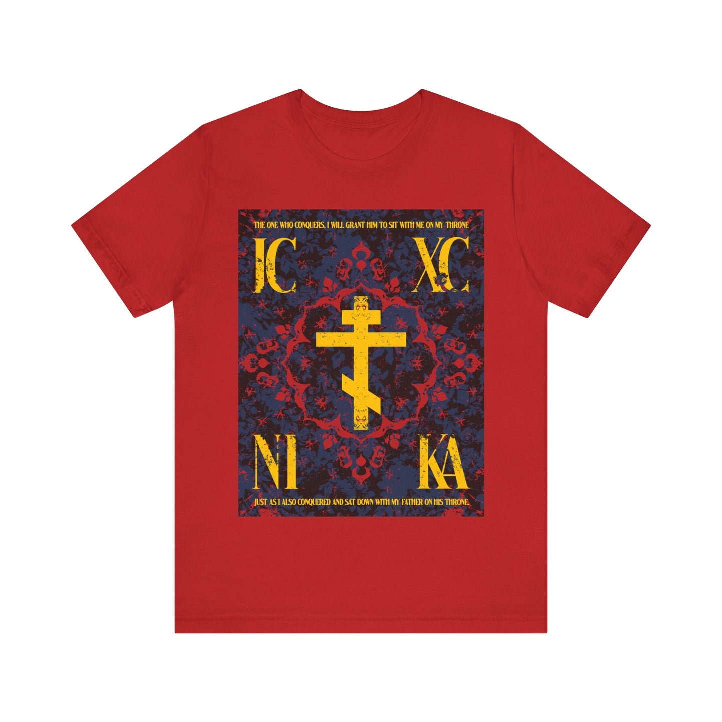 IC XC NIKA Orthodox Cross | Medieval Floral Design | The One Who Conquers (Revelation 3:21) | Orthodox Christian T-Shirt