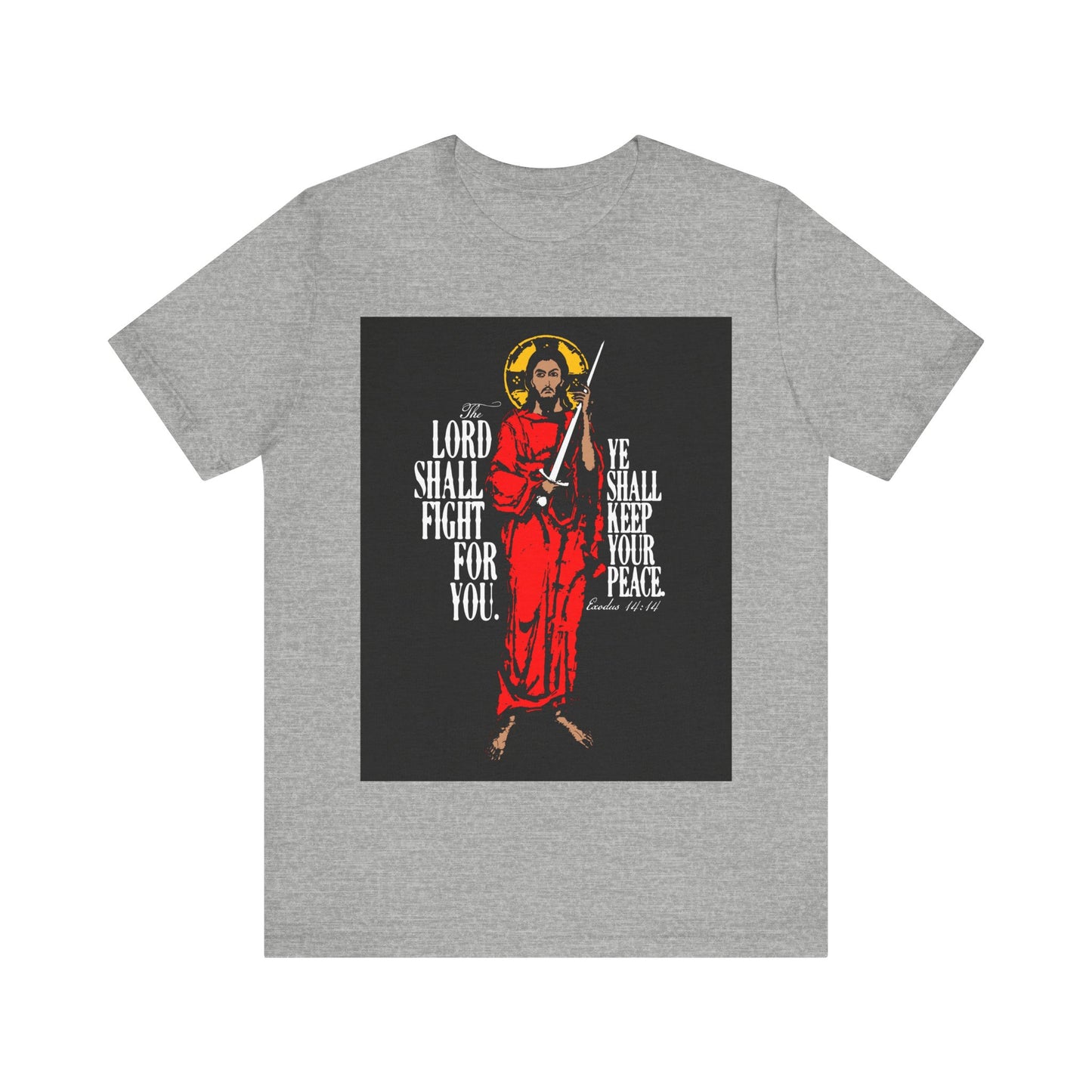The Lord Shall Fight For You (Exodus 14:14) | Jesus Christ with Sword IconoGraphic | Orthodox Christian Cotton T-Shirt