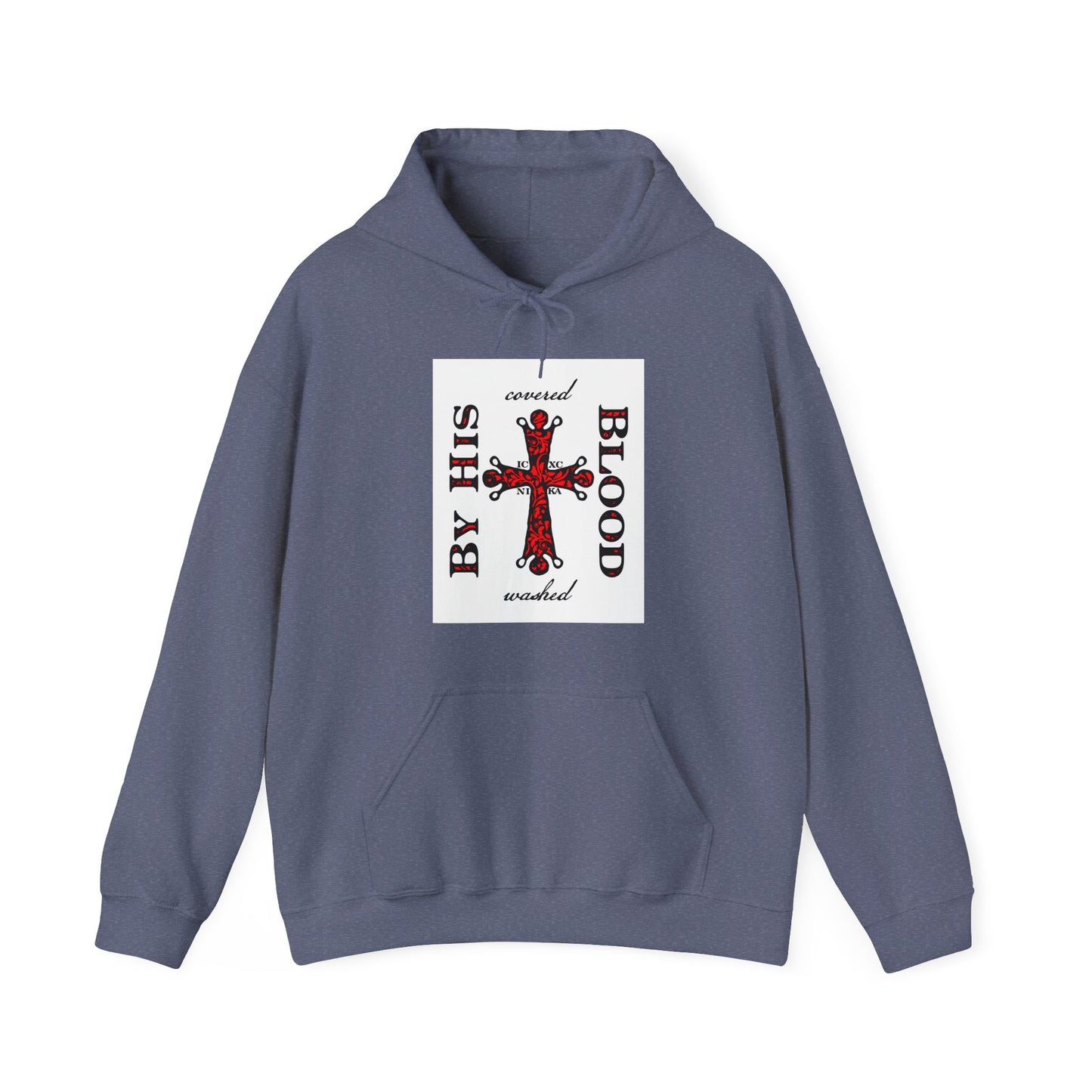 Washed/Covered By His Blood (1 John 1:7) | ICXC NIKA Ornate Red Orthodox Cross | Orthodox Christian Hoodie / Hooded Sweatshirt