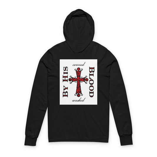Washed/Covered By His Blood (1 John 1:7) | ICXC NIKA Ornate Red Orthodox Cross | Orthodox Long Sleeve Hooded Shirt