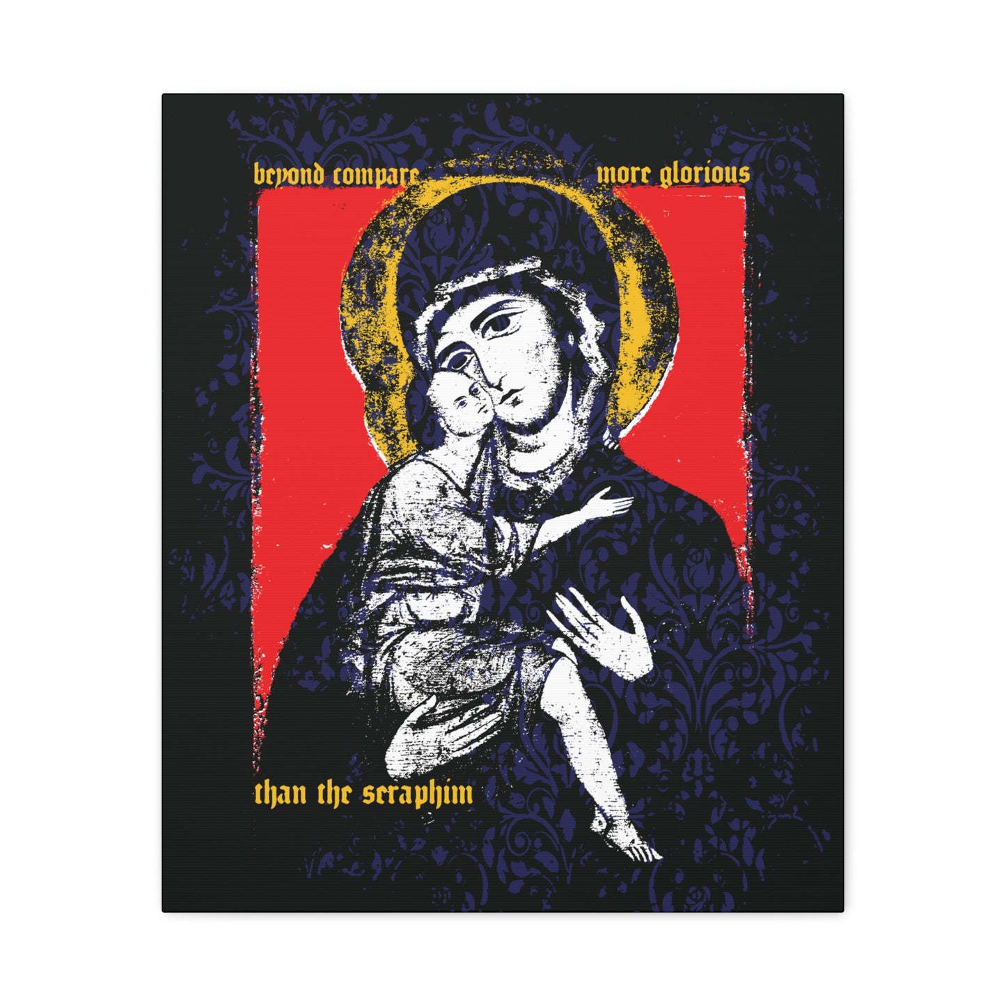 Beyond Compare More Glorious Than the Seraphim | Vladimir Theotokos Iconographic | Orthodox Christian Canvas Art