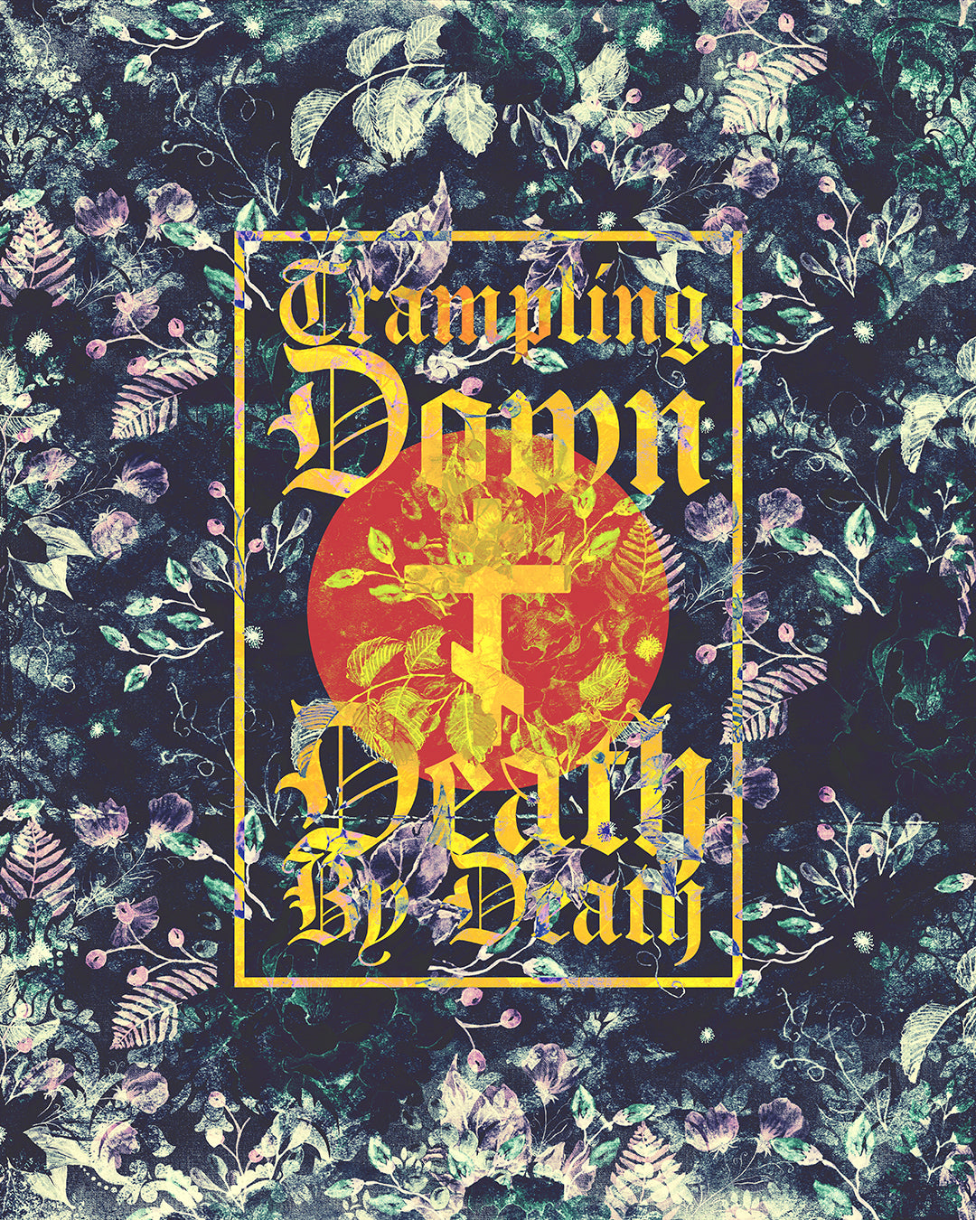 Trampling Down Death By Death | Paschal Floral Design with Gothic Script and Three-Bar Cross | Orthodox Christian Jersey Tank Top