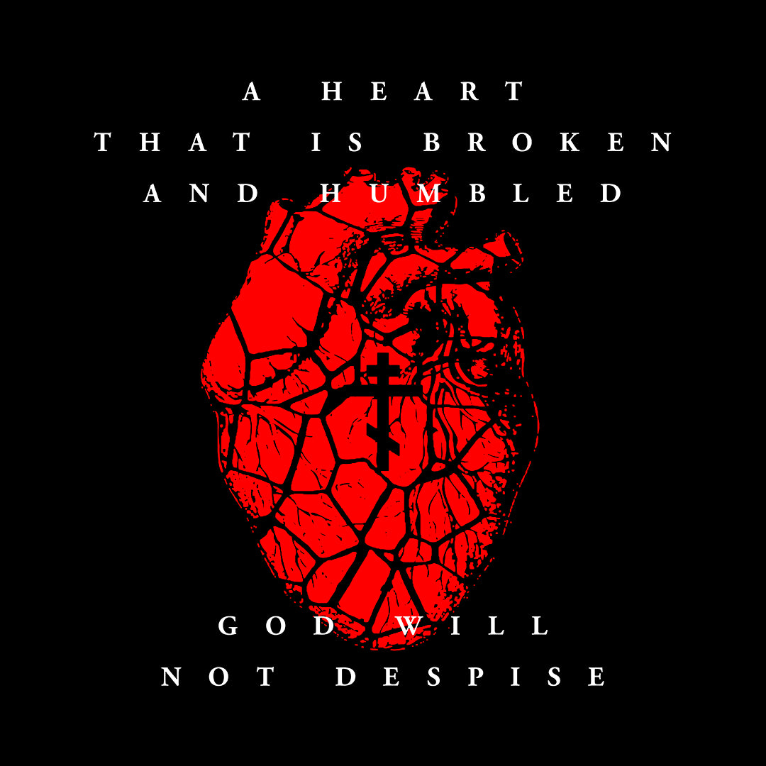 A Heart That is Broken and Humbled God Will Not Despise (Psalm 50/51) | Three-Bar Cross on Red Fractured Heart | Orthodox Christian Hoodie / Hooded Sweatshirt-Remembrance of Death