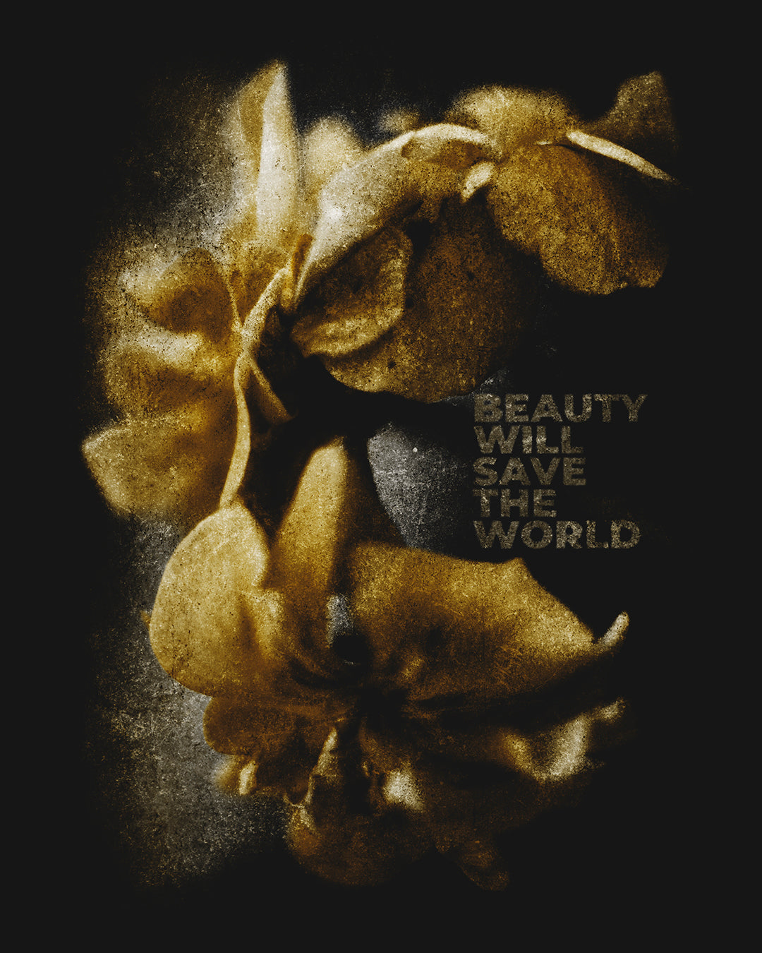 The "Beauty Will Save the World" black mug features Dostoevsky’s quote in golden text on a dark background, celebrating Jesus Christ as Universal Creator & King in an original photographic Christian artwork.