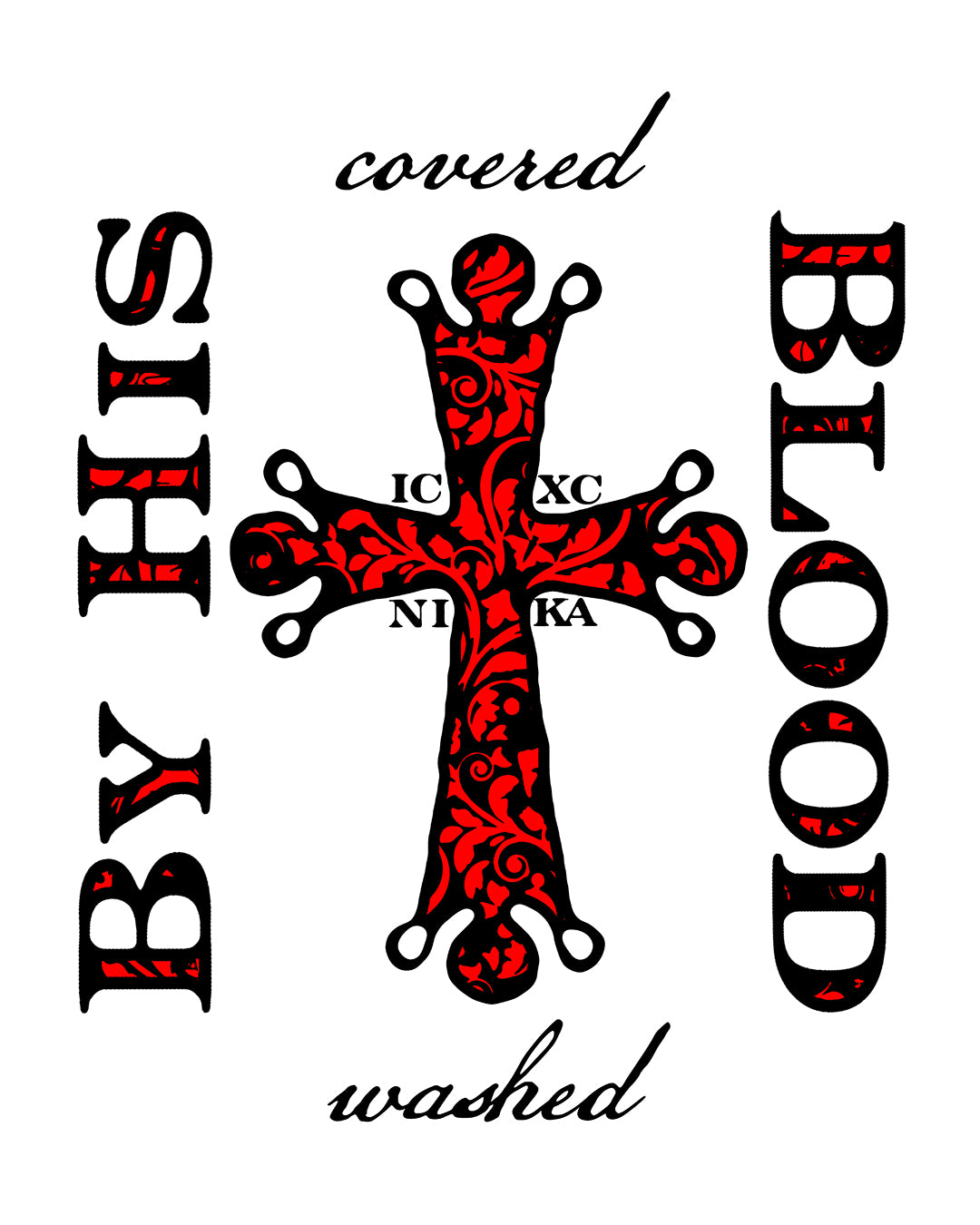Washed/Covered By His Blood (1 John 1:7) | ICXC NIKA Ornate Red Orthodox Cross | Orthodox Long Sleeve Hooded Shirt