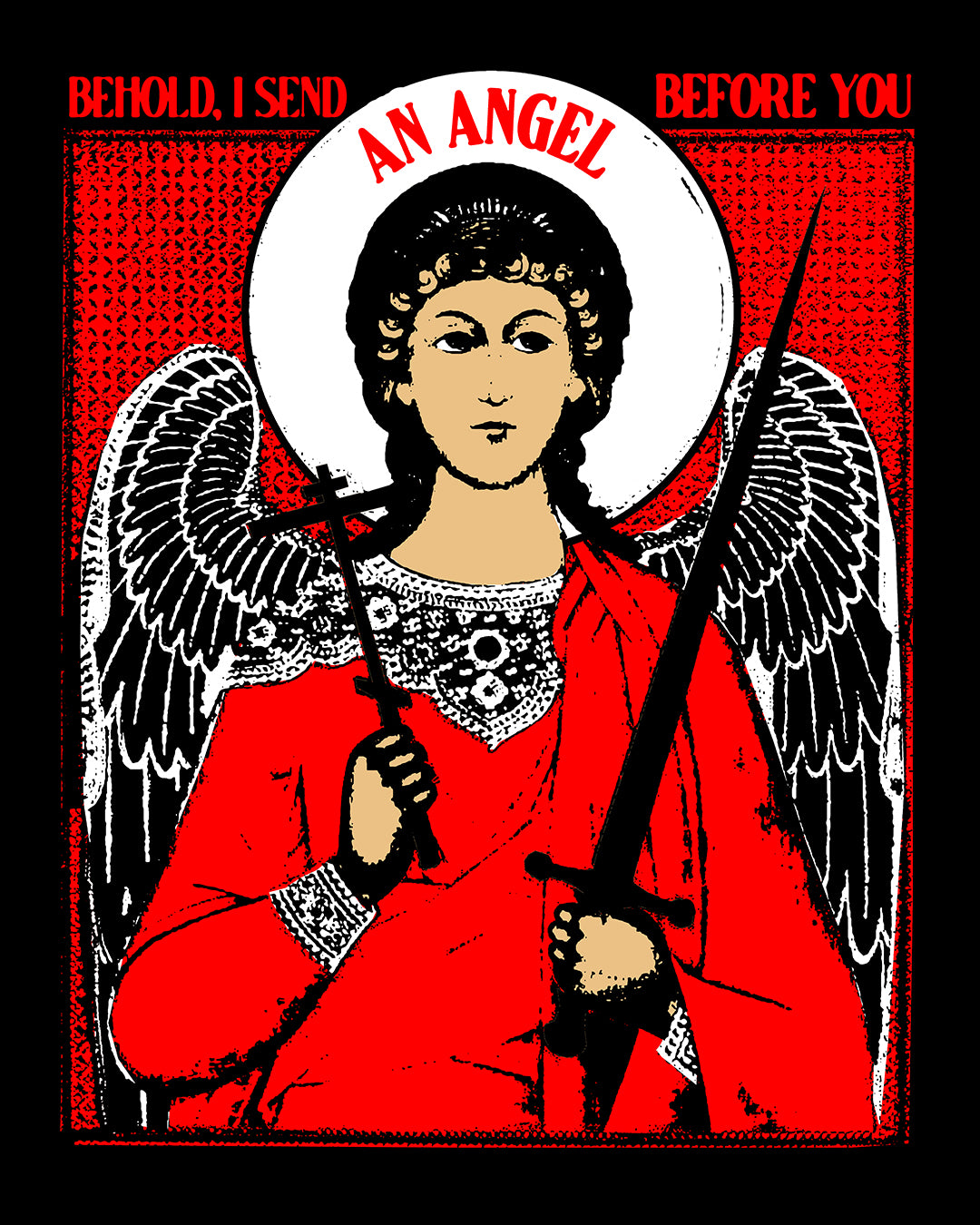 Behold, I Send an Angel Before You (Exodus 23:20) | Guardian Angel With Cross and Sword IconoGraphic | Orthodox Christian Long Sleeve Shirt