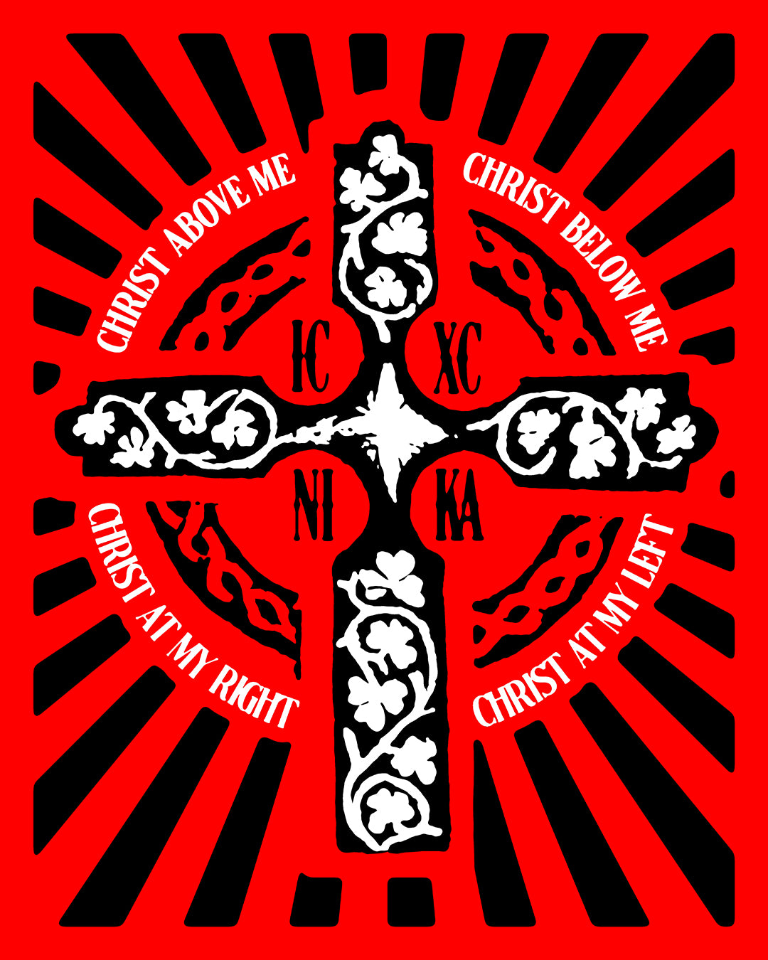 Red ICXC NIKA Enniskillen Celtic Cross | Lorica of St. Patrick | Shield Prayer | Orthodox Christian Blue Denim Jacket