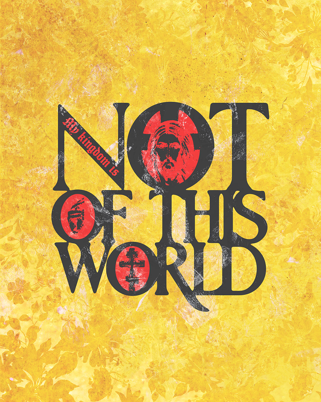 My Kingdom is Not of This World (John 18:36) | Bold Red, Yellow & Black Textured Design with Icon Motifs | Orthodox Long Sleeve Hooded Shirt