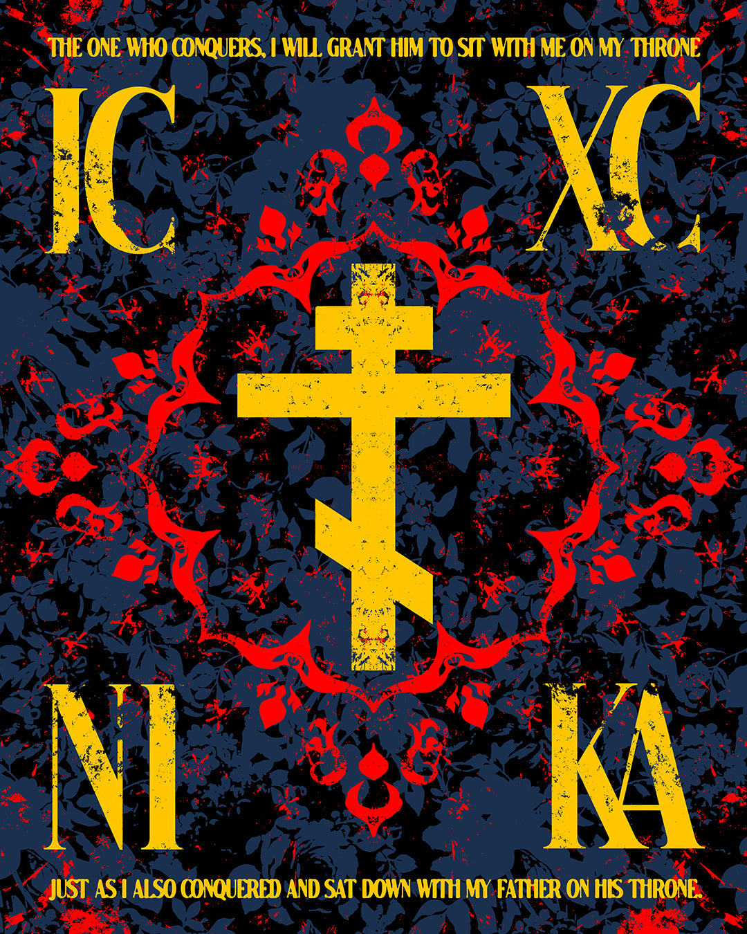IC XC NIKA Orthodox Cross | Medieval Floral Design | The One Who Conquers (Revelation 3:21) | Orthodox Christian Tote Bag