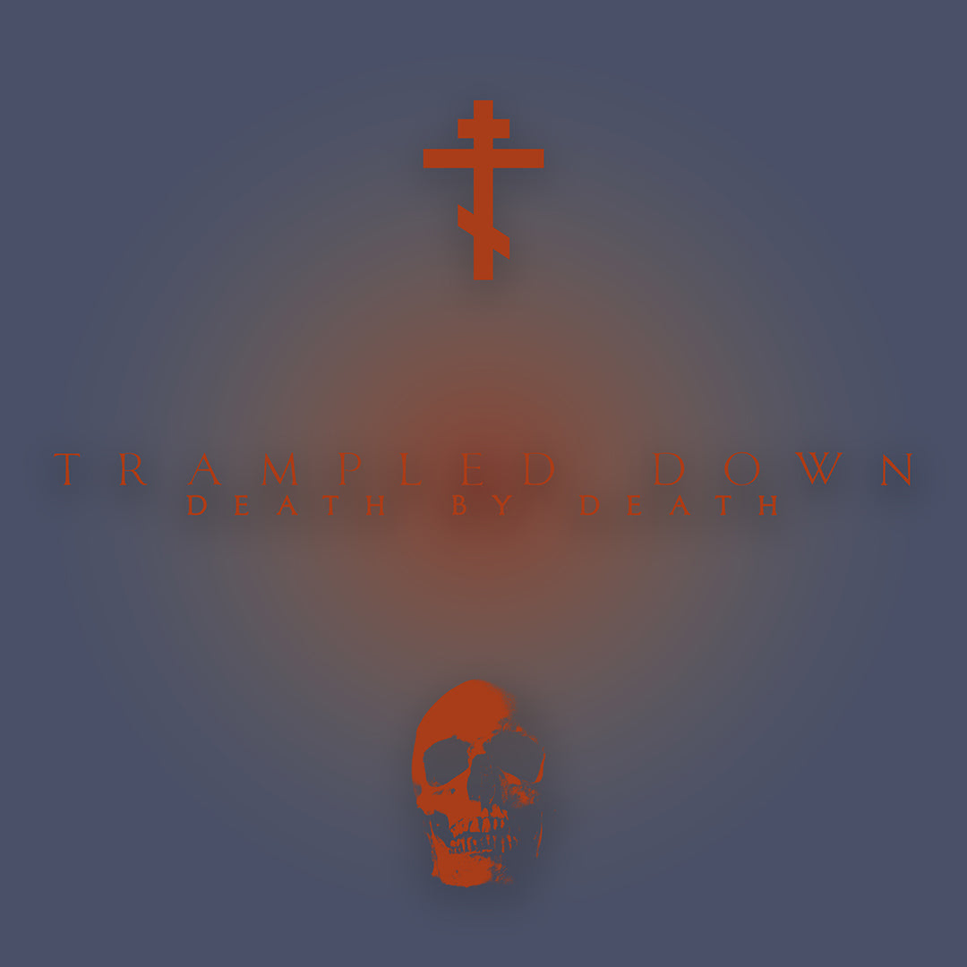 Trampled Down Death By Death | Pascha | Red Cross and Skull on Blue Background | Orthodox Christian T-Shirt