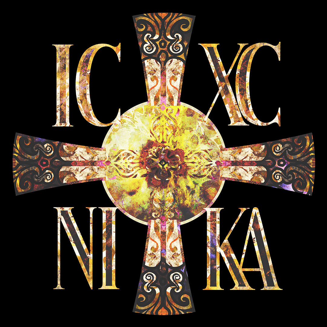 ICXC NIKA Celtic Style Equal Armed Cross | Bright Solar Texture | Orthodox Christian Tote Bag