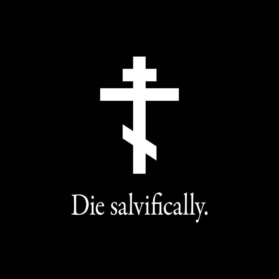Die Salvifically Black & White Russian Cross Design | Apple Think Different Mashup | Orthodox Christian T-Shirt
