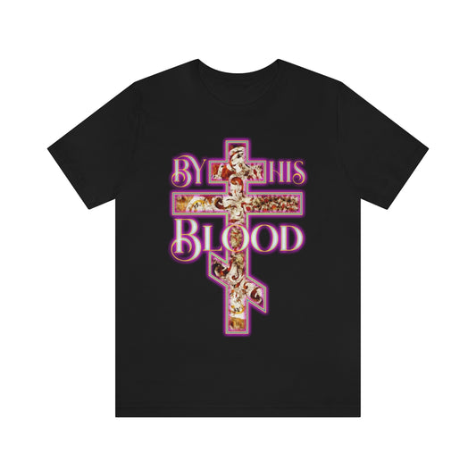 By His Blood Cross Ornate Glowing Russian Cross Orthodox Christian T-Shirt
