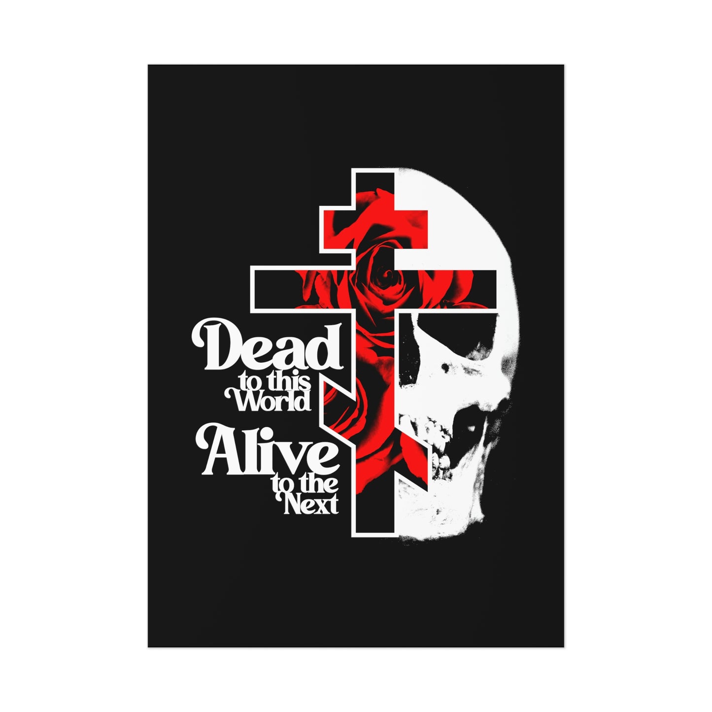 Dead to this World Alive to the Next | Goth Aesthetic Flower Cross & Skull | Bestselling Orthodox Christian Art Poster-5" x 7" (Vertical)-Uncoated-Remembrance of Death