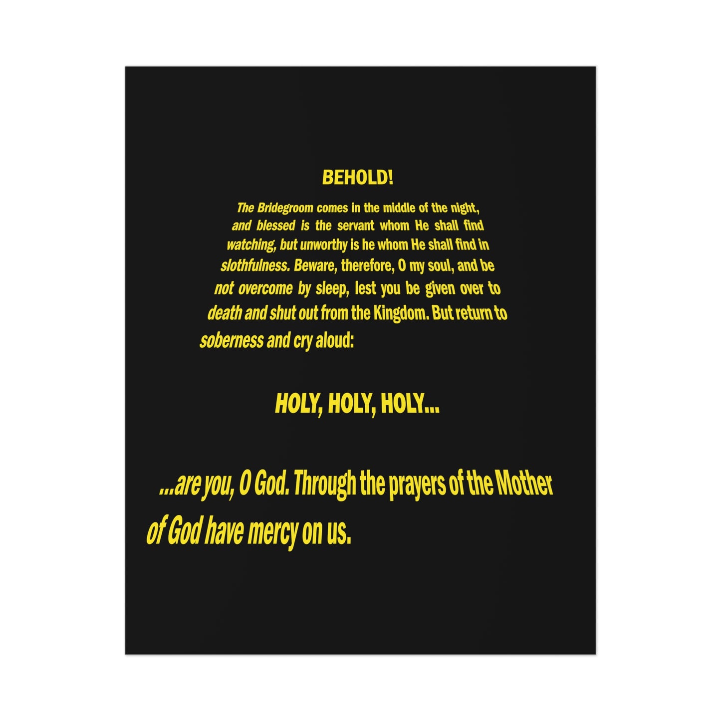 Behold the Bridegroom No. 1 | Orthodox Christian Art Poster
