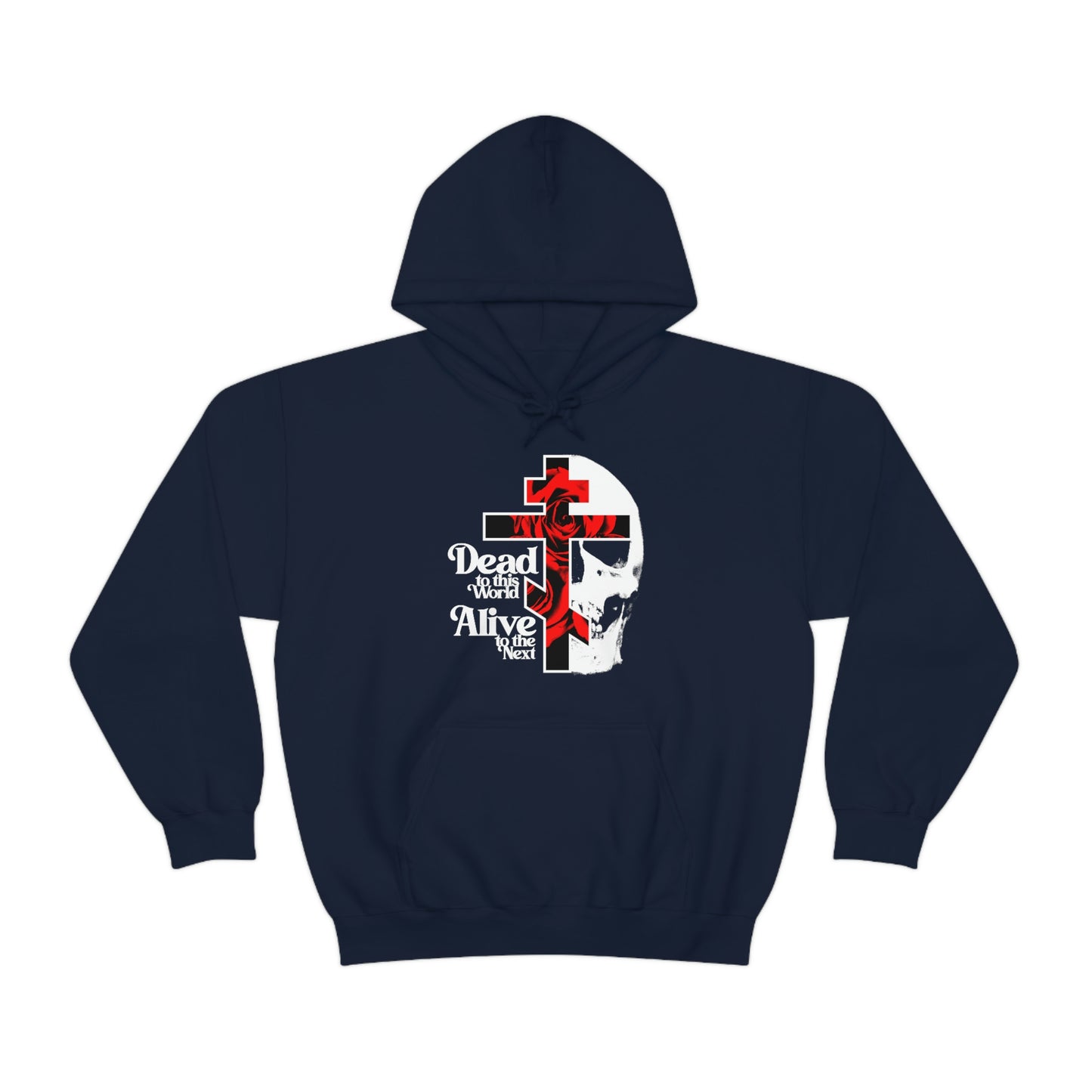 Dead to this World Alive to the Next | Goth Aesthetic Flower Cross & Skull | Bestselling Orthodox Christian Hoodie / Hooded Sweatshirt-Navy-S-Remembrance of Death