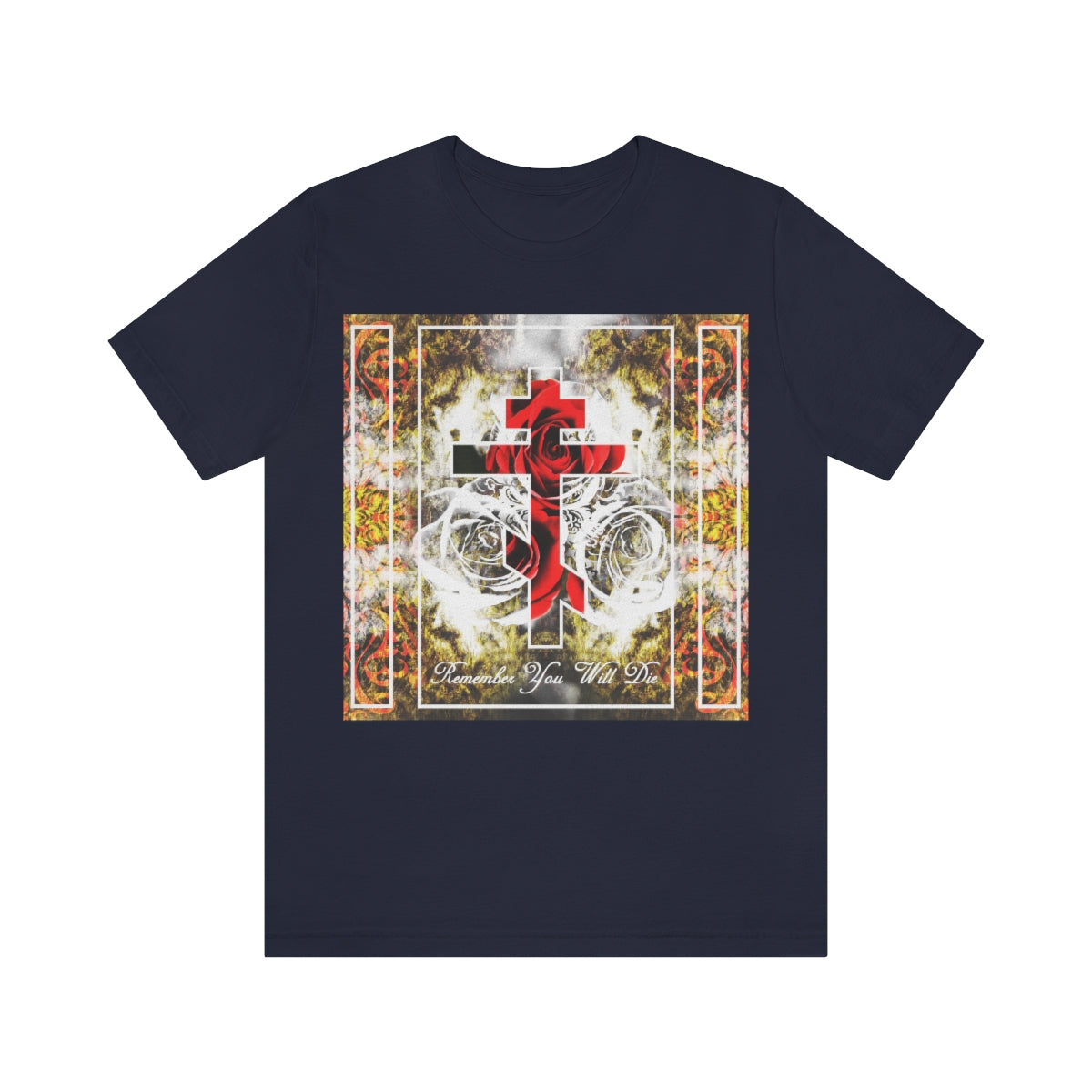 Remember You Will Die | Red Cross on Floral Texture | Orthodox Christian T-Shirt
