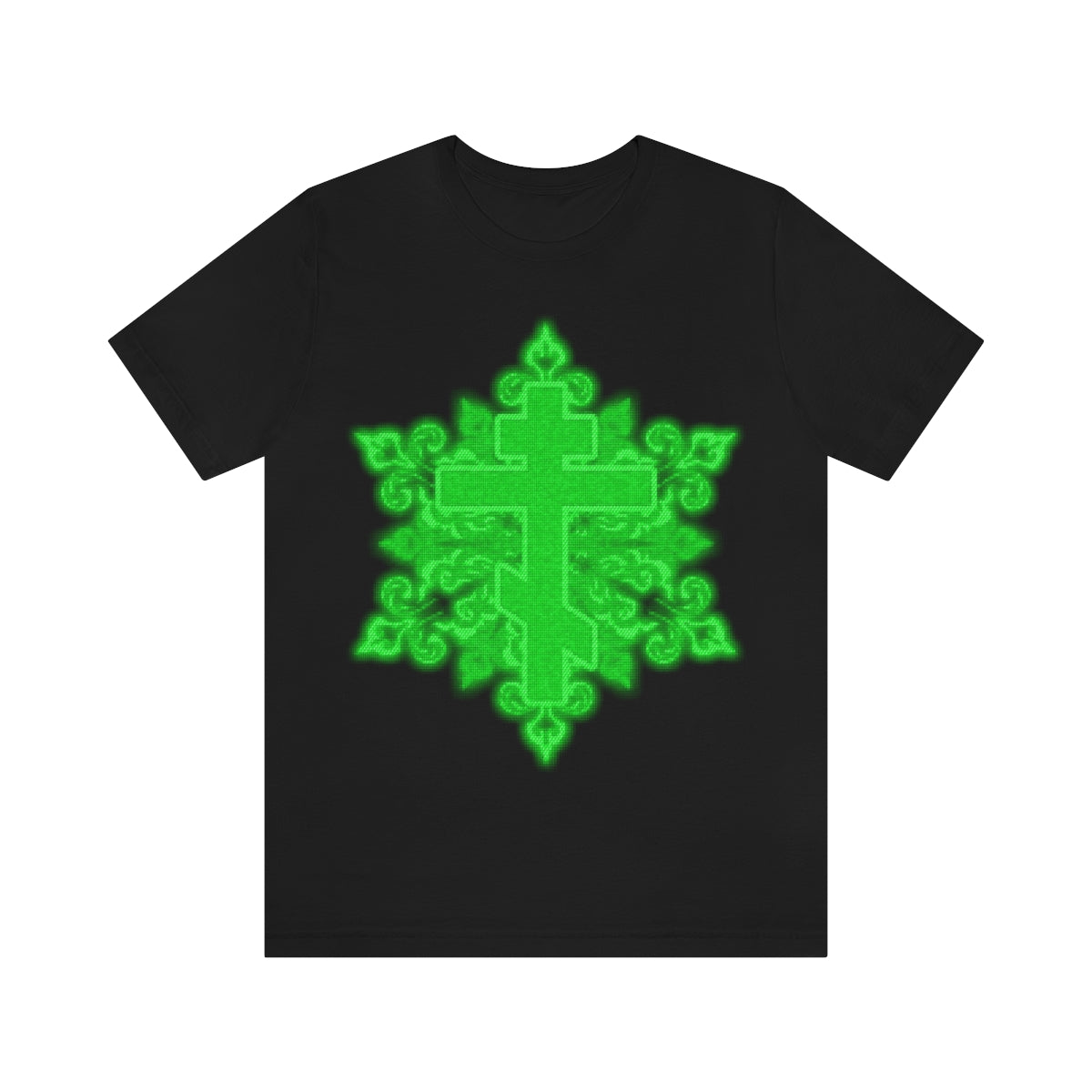 Ornate Retro Computer Screen Green Pixel Cross | Orthodox Christian T-Shirt