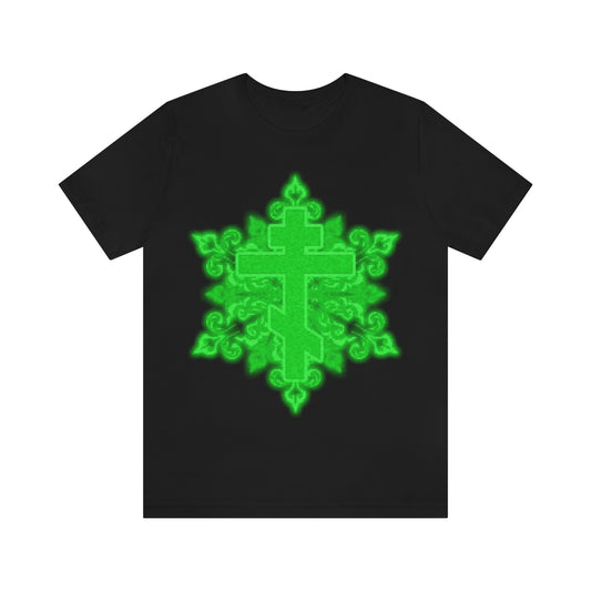 Ornate Retro Computer Screen Green Pixel Cross | Orthodox Christian T-Shirt