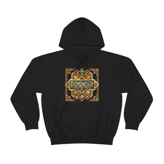 Remember You Will Die | Photorealistic Green & Gold American Art Deco Aesthetic | Orthodox Christian Hoodie / Hooded Sweatshirt