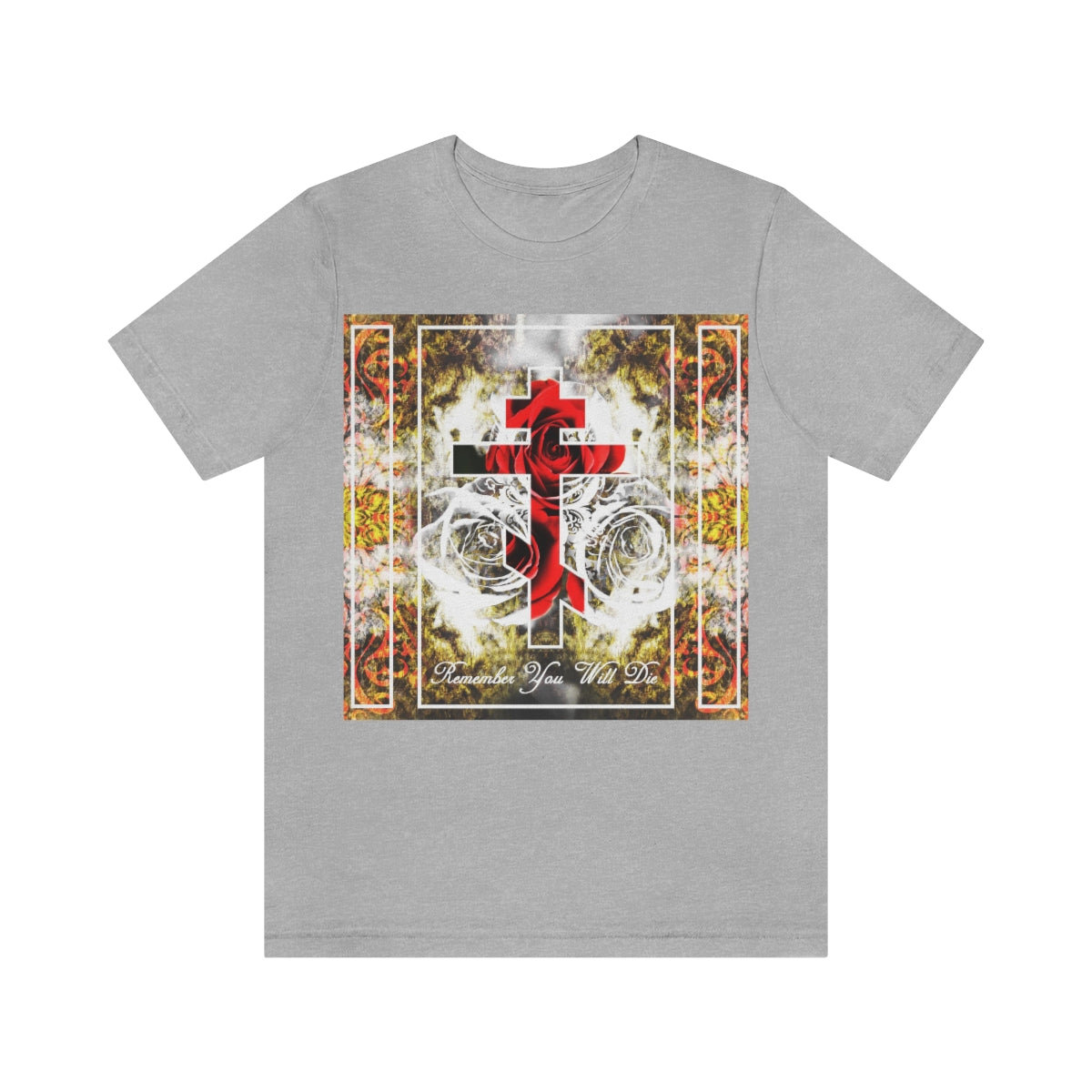 Remember You Will Die | Red Cross on Floral Texture | Orthodox Christian T-Shirt