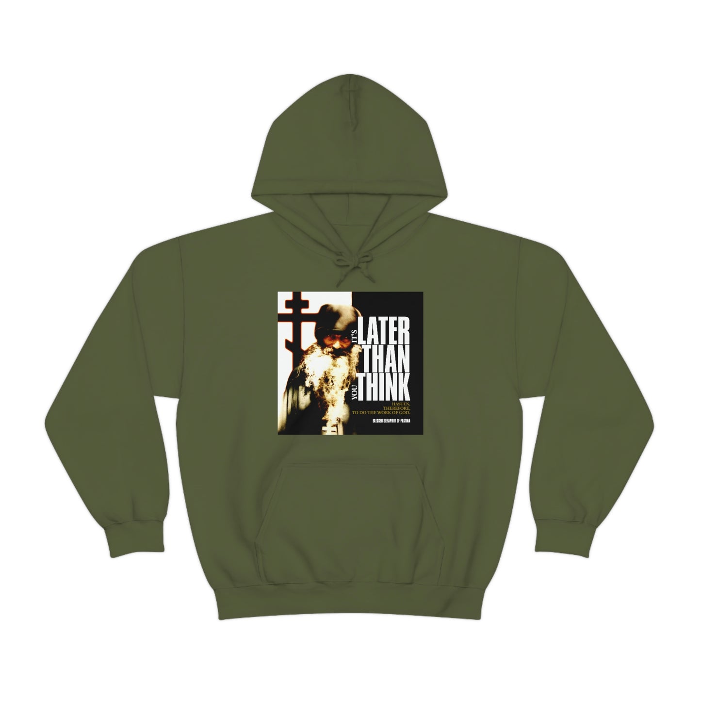 It's Later Than You Think | Fr Seraphim Rose | Photo with Modern Cinematic Poster Typography | Orthodox Christian Hoodie / Hooded Sweatshirt