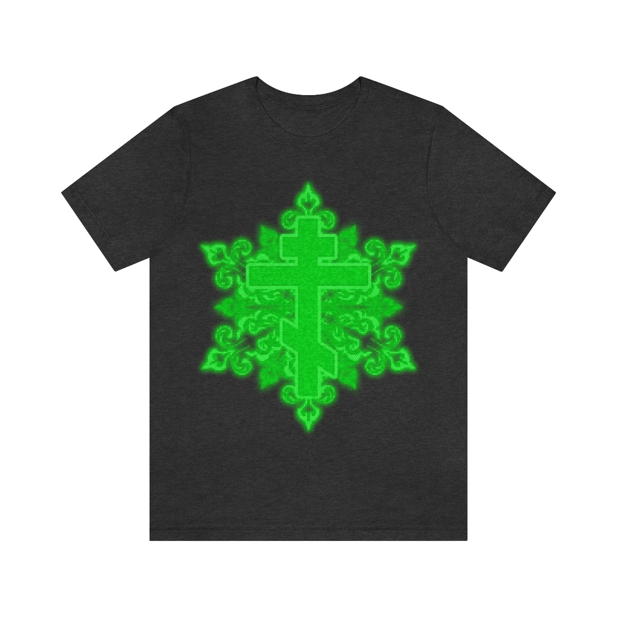 Ornate Retro Computer Screen Green Pixel Cross | Orthodox Christian T-Shirt