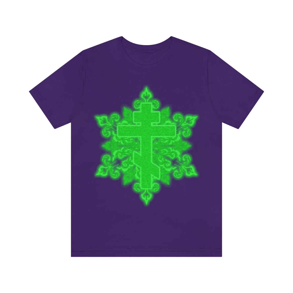 Ornate Retro Computer Screen Green Pixel Cross | Orthodox Christian T-Shirt