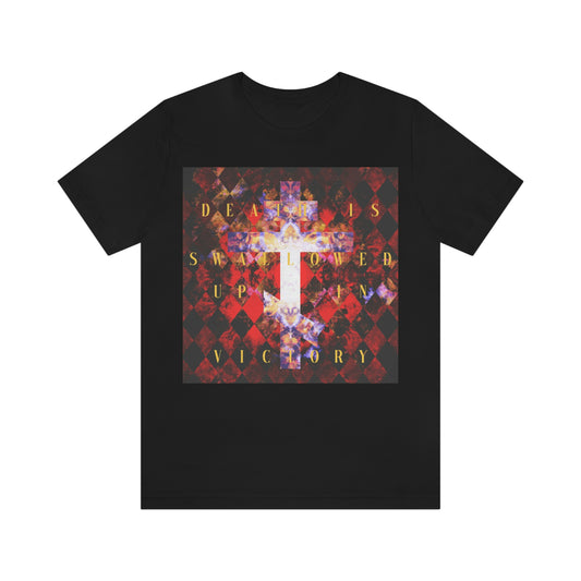 Death is Swallowed Up In Victory (1 Corinthians 15:54) | Ornate Colorful Textured Modern Art Russian Cross | Orthodox Christian T-Shirt