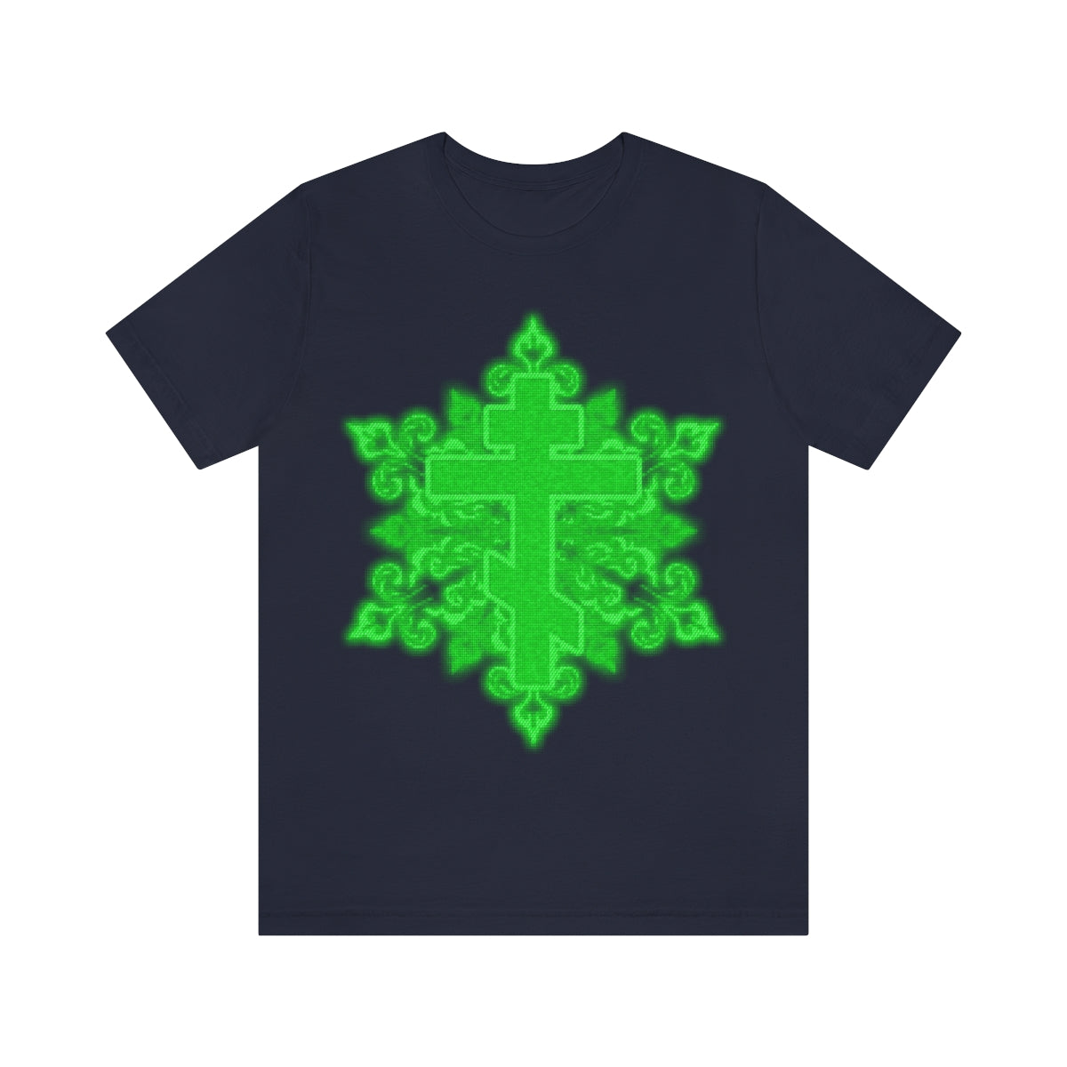 Ornate Retro Computer Screen Green Pixel Cross | Orthodox Christian T-Shirt