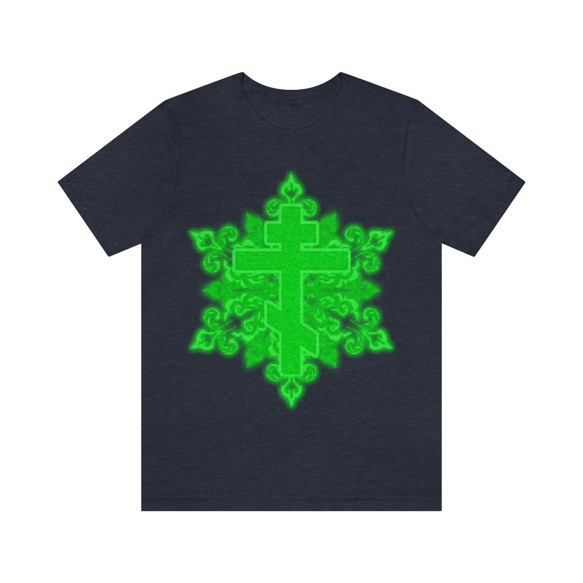 Ornate Retro Computer Screen Green Pixel Cross | Orthodox Christian T-Shirt