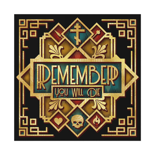 Remember You Will Die | Photorealistic Green & Gold American Art Deco Aesthetic | Orthodox Christian Art Poster