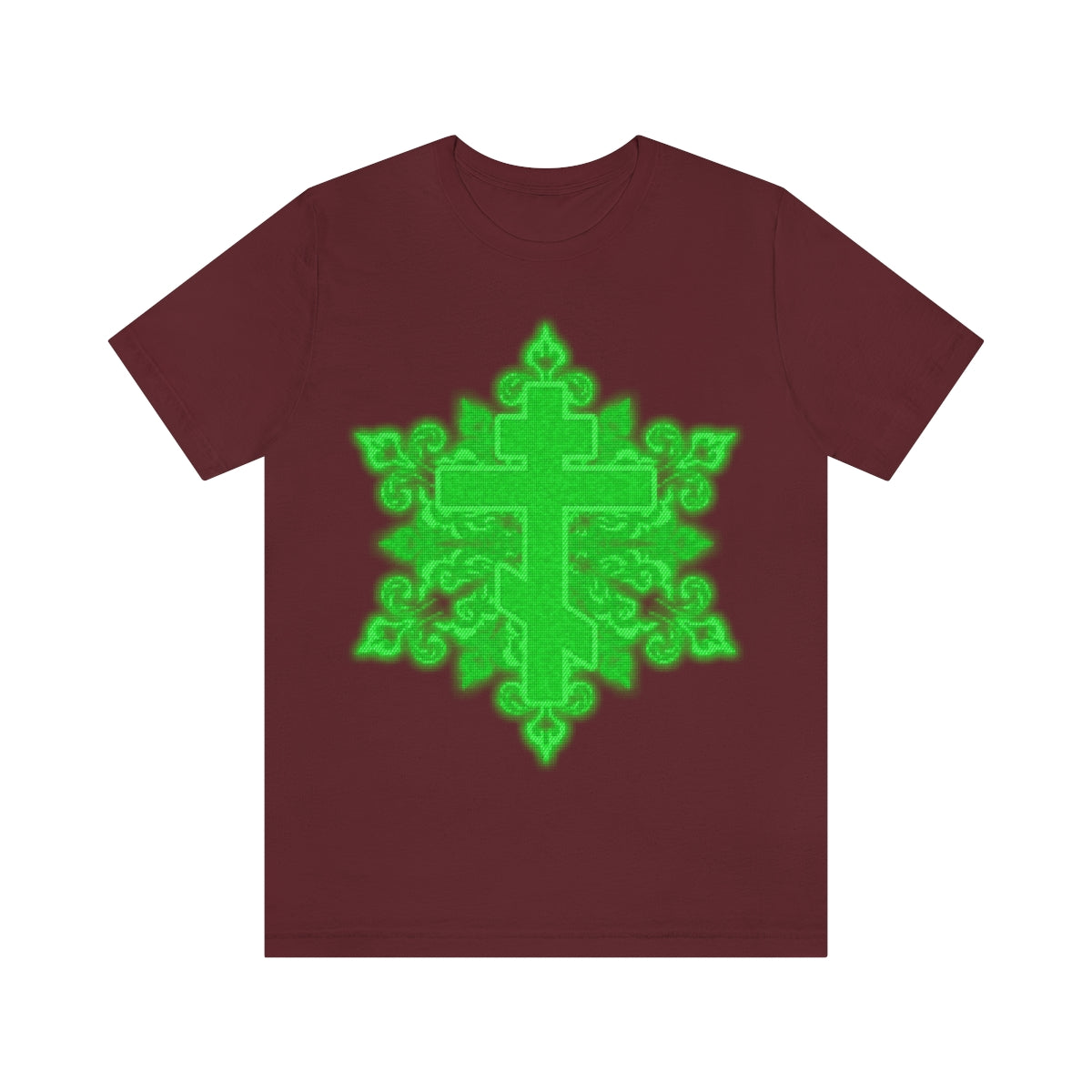 Ornate Retro Computer Screen Green Pixel Cross | Orthodox Christian T-Shirt