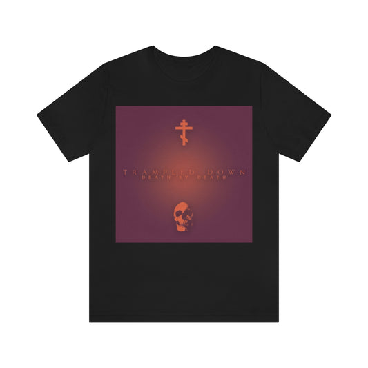 Trampled Down Death By Death | Pascha | Cross and Skull on Purple Background | Orthodox Christian T-Shirt