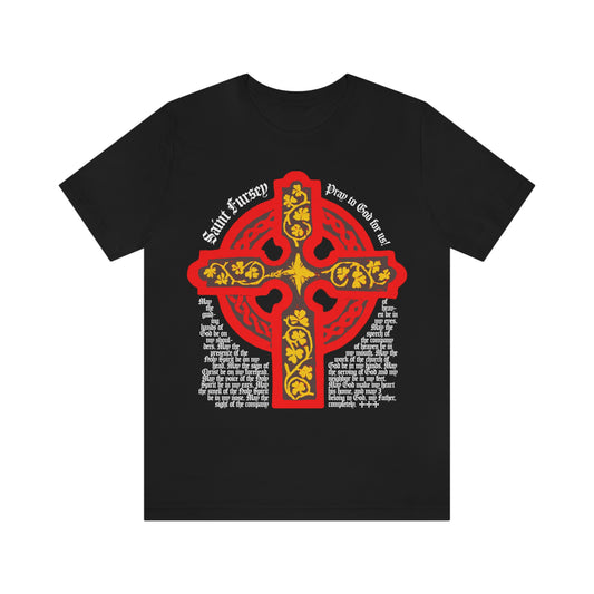 Lorica of St Fursey Western Orthodox Saint | Red and Gold Celtic Cross | Orthodox Christian T-Shirt