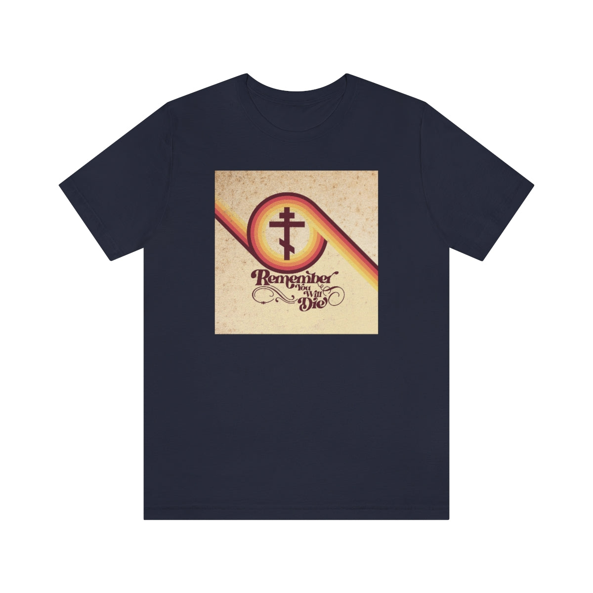 Remember You Will Die | Beige Spiral 70s Typography Design | Orthodox Christian T-Shirt