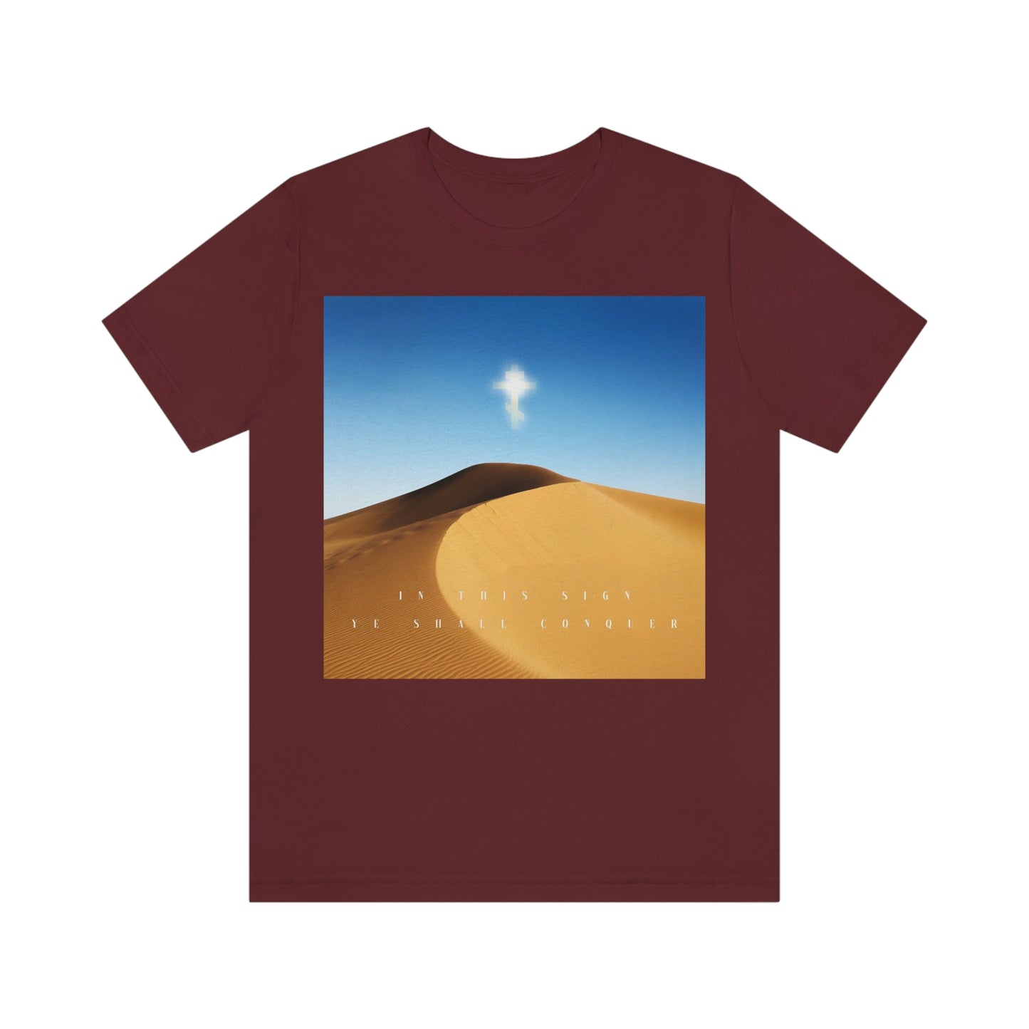 In This Sign Ye Shall Conquer (In hoc signo vinces) | St Constantine the Great | Glowing Russian Cross in a Desert Sky | Orthodox Christian T-Shirt