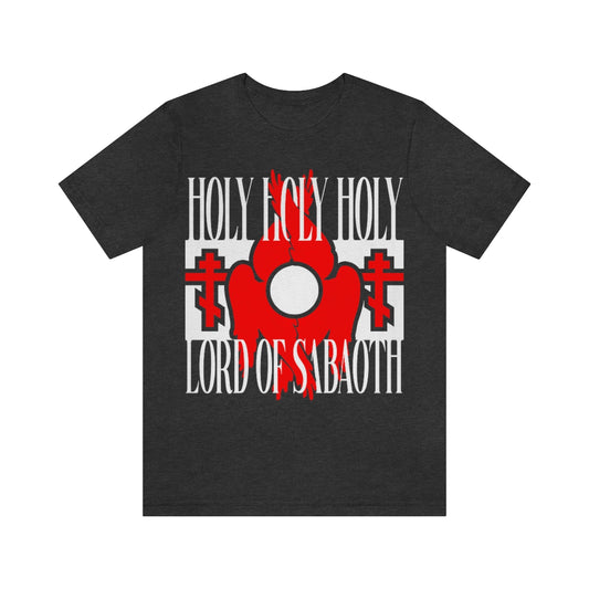 Holy Holy Holy Lord of Sabaoth Liturgical Prayer | Red Seraphim Wings with Crosses | Orthodox Christian T-Shirt