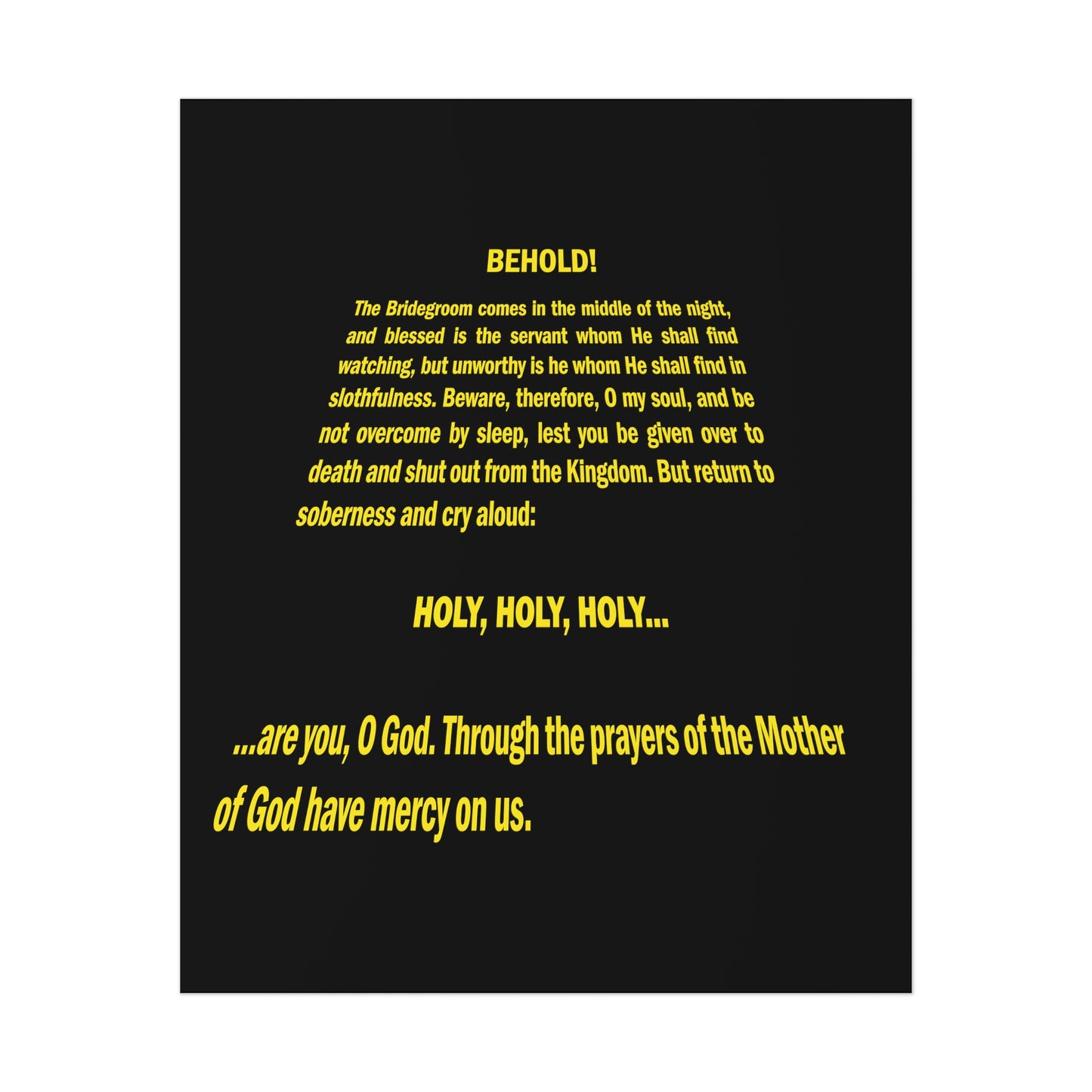 Behold the Bridegroom No. 1 | Orthodox Christian Art Poster