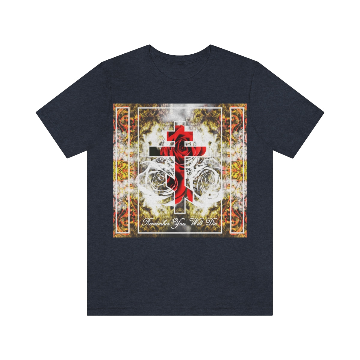 Remember You Will Die | Red Cross on Floral Texture | Orthodox Christian T-Shirt