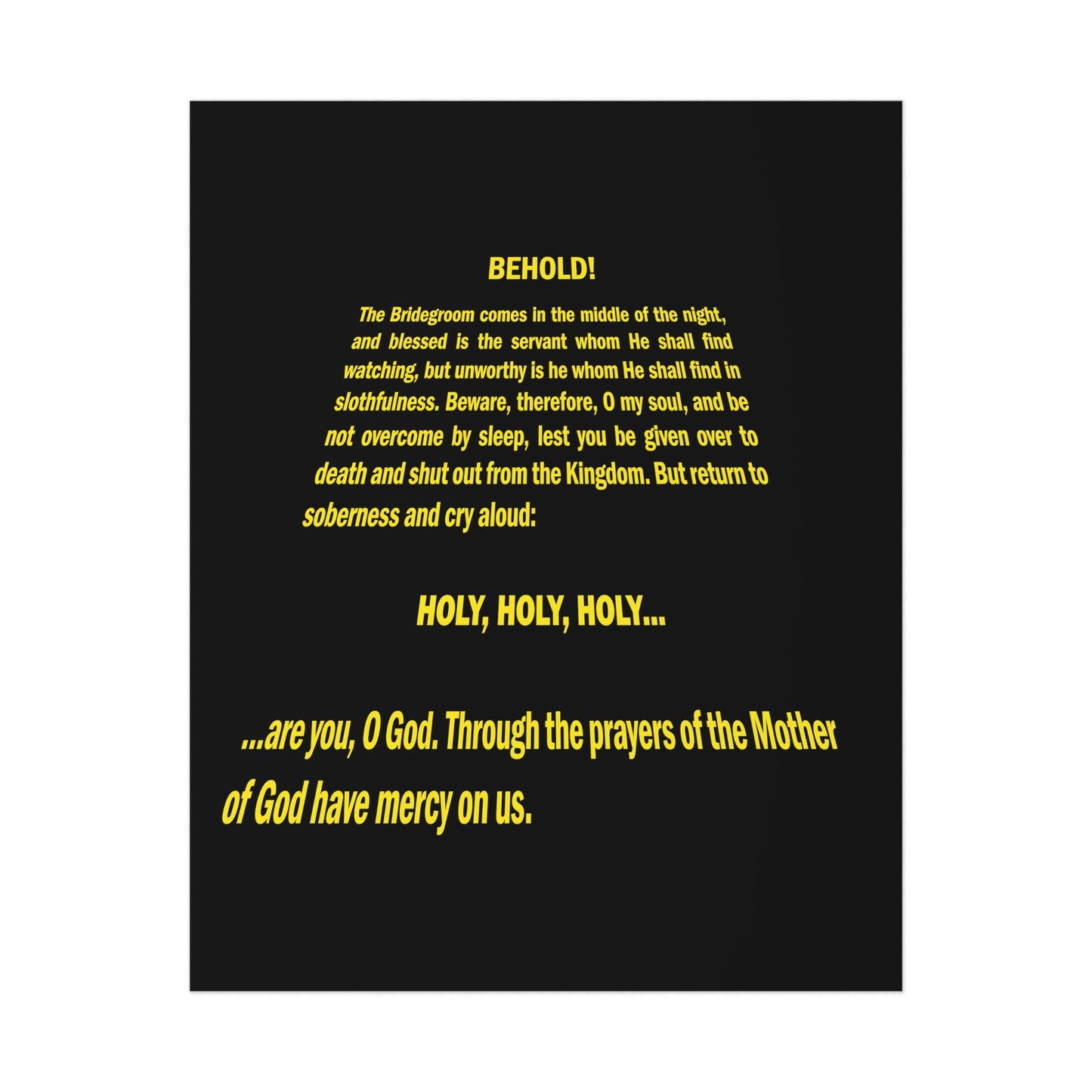 Behold the Bridegroom No. 1 | Orthodox Christian Art Poster