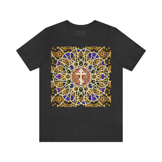 Cosmic Orthodox Cross | Colorful Rose Window Design | Orthodox Christian T-Shirt