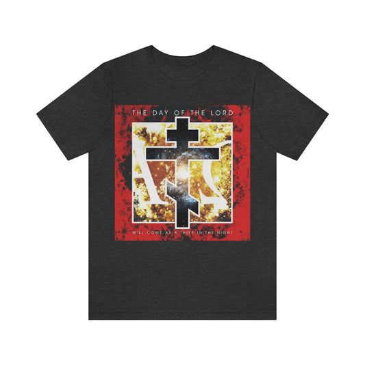The Day of the Lord Will Come as a Thief in the Night | 1 Thessalonians | Cosmic Alpha & Omega Russian Cross Design | Orthodox Christian T-Shirt