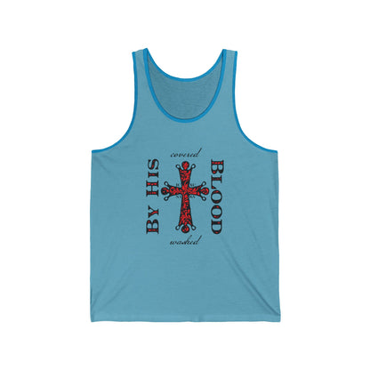 Washed/Covered By His Blood (1 John 1:7) | ICXC NIKA Ornate Red Orthodox Cross | Orthodox Christian Jersey Tank Top / Sleeveless Shirt