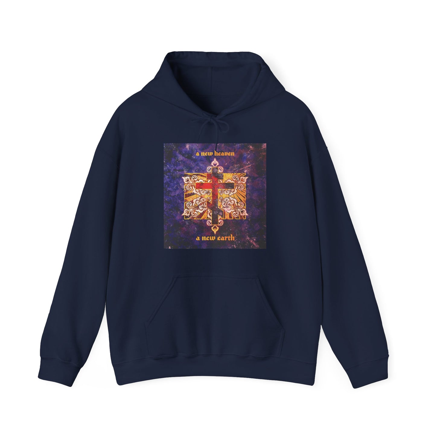 A New Heaven/A New Earth | Red Orthodox Cross on Textured Ornate Background | Orthodox Christian Hoodie
